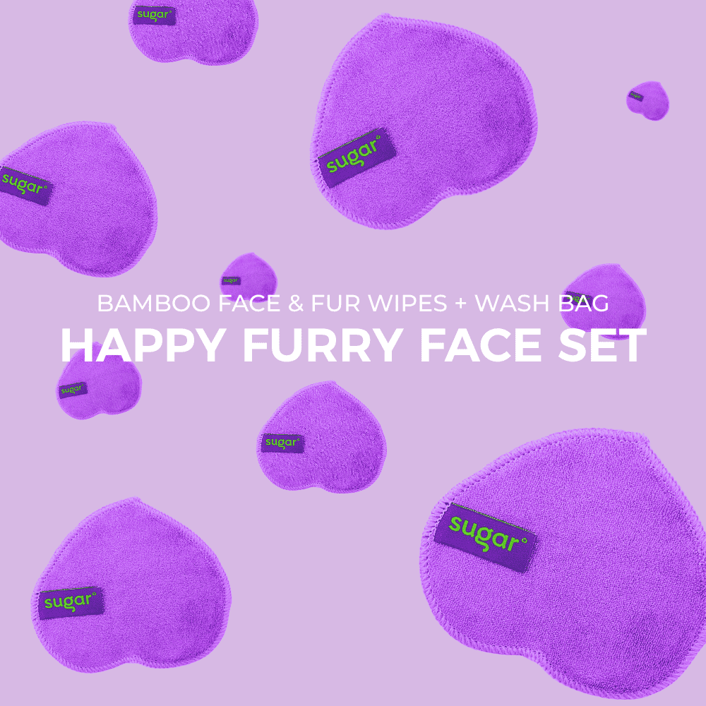 Sugar reusable purple dog face & fur cleansing wipes from the Glow-Up Bundle.